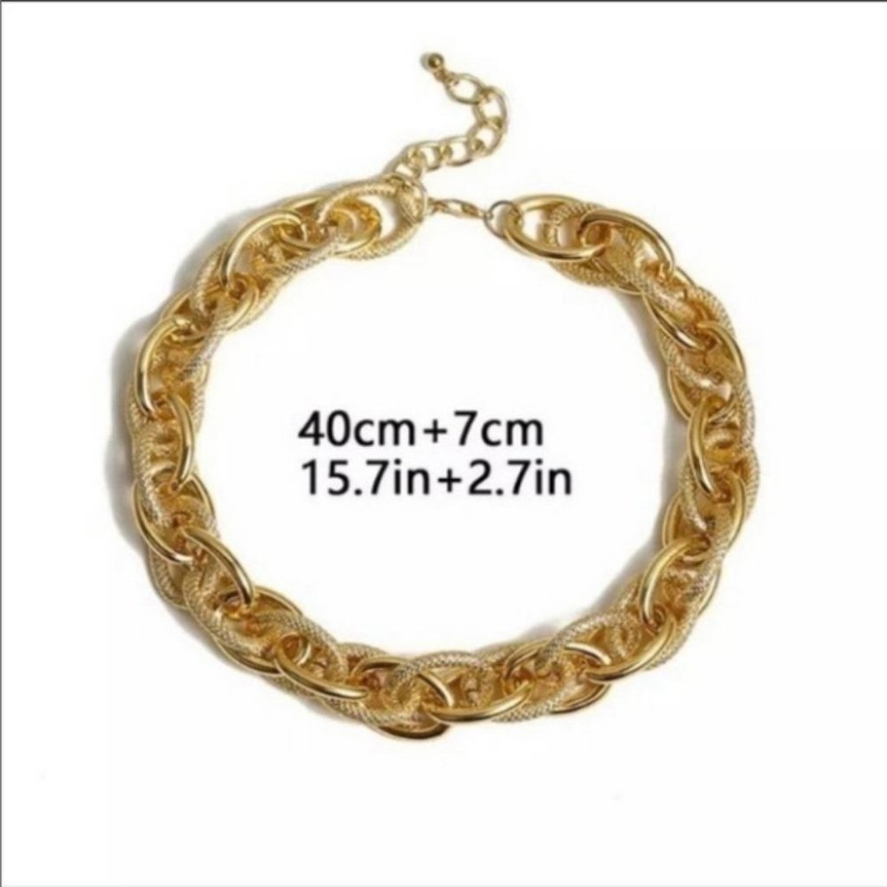 ***18k Chunky Gold Chain Punk Choker Necklace - Picture 10 of 10